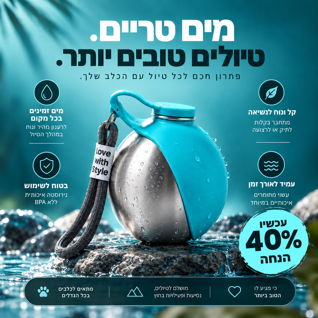 בקבוק מים נייד לכלב 4-in-1 — שתייה בכל טיול